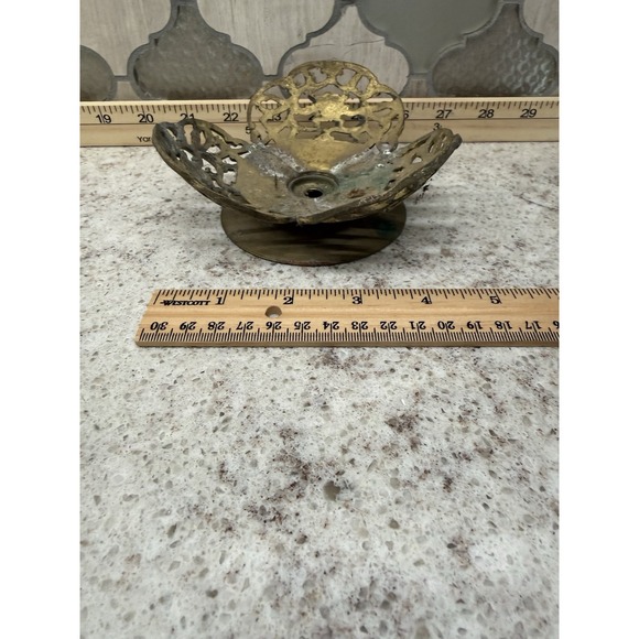 DECOR WALTHER Other - Vintage Brass Pillar Candle Holder Flower  Embossed 4.5" Cottage Core Decor‎